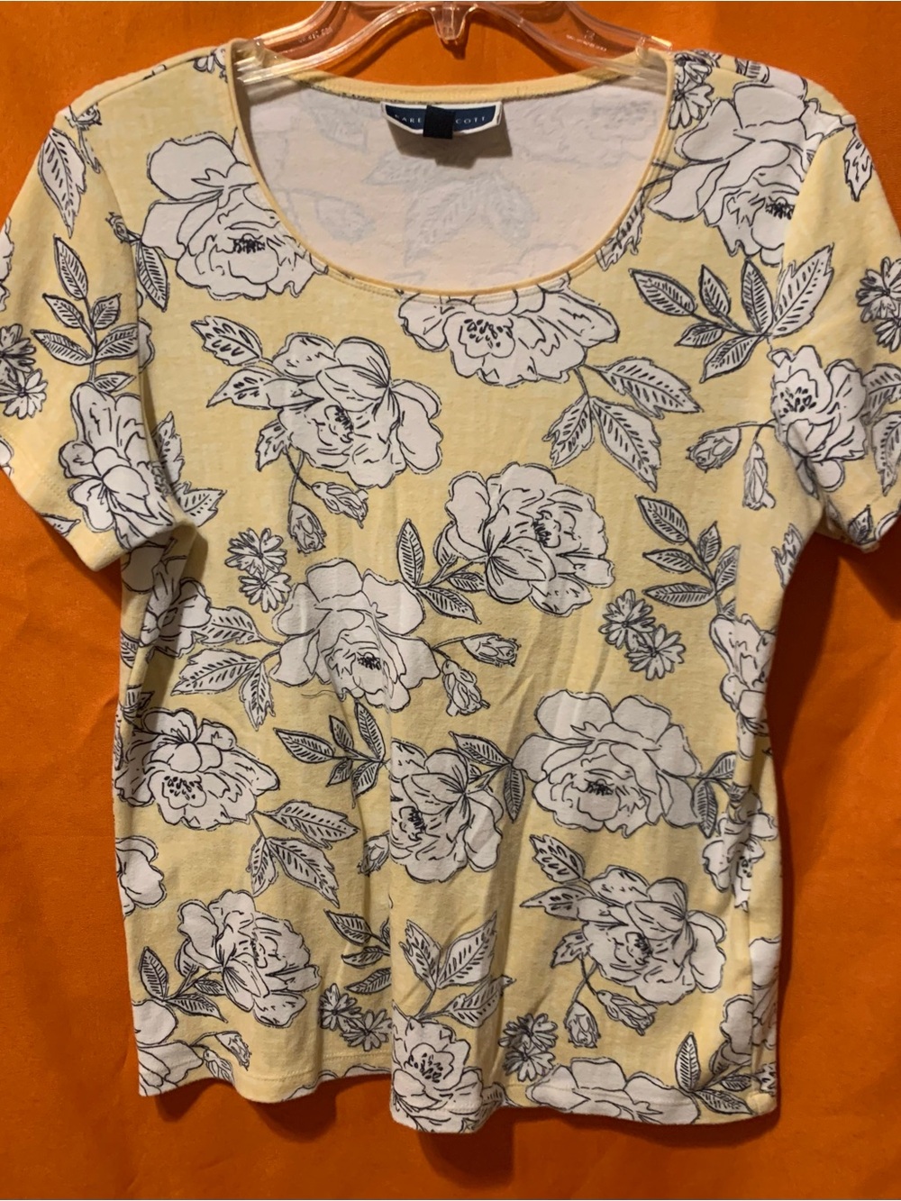 Karen Scott Yellow Floral Scoop Neck Short Sleeve Tee